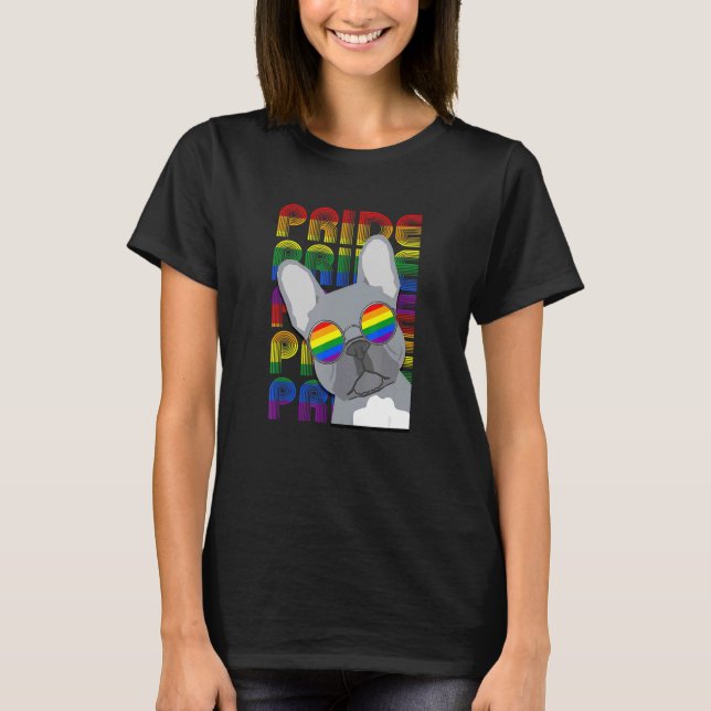 Lgbt Gay Pride French Bulldog Rainbow Flag Pet Dog T-Shirt (Front)