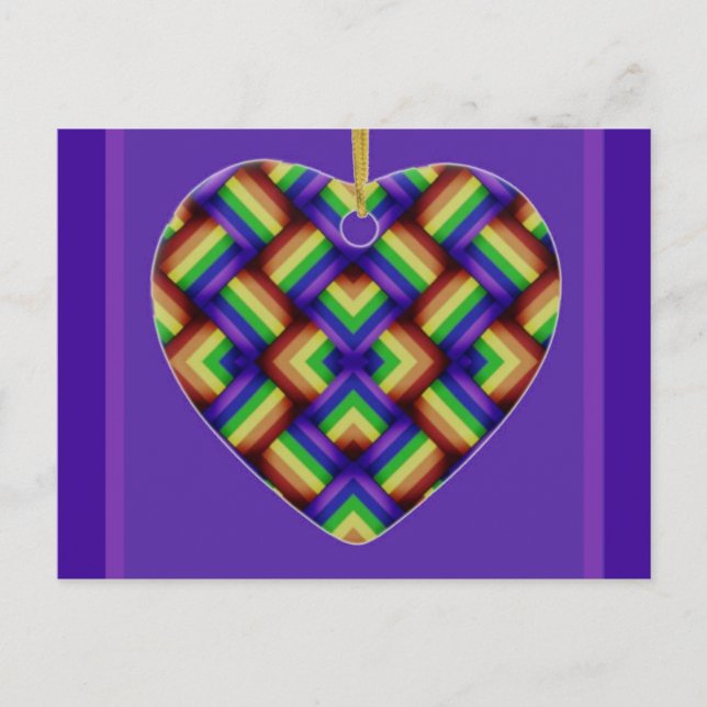 LGBT / Gay Pride Heart Ornament on Lilac Postcard (Front)