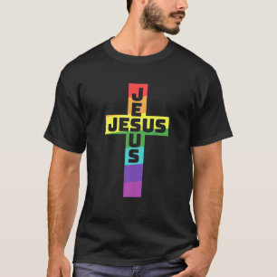 LGBT Gay Pride Jesus Rainbow Flag Christian Cross T-Shirt