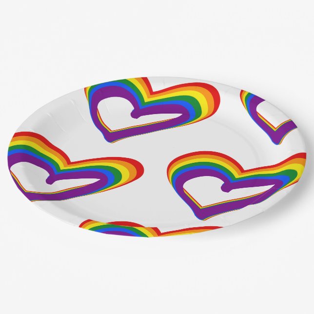 LGBT Gay Pride Love Rainbow Flag Heart LGBTQ Party Paper Plate (Angled)