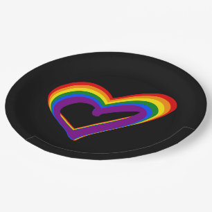 LGBT Gay Pride Love Rainbow Flag Heart LGBTQ Party Paper Plate