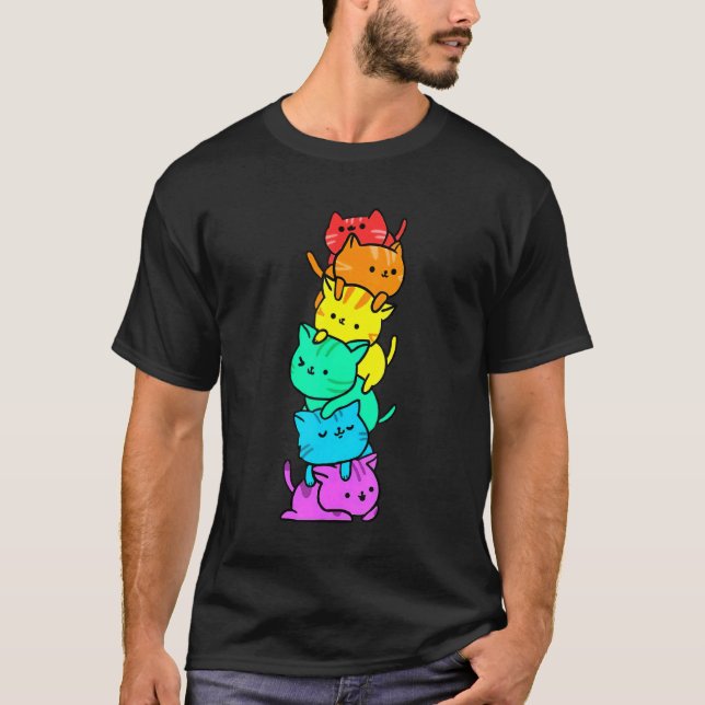Lgbt Gay Pride Month Cat Lgbtq Rainbow Flag Cats P T-Shirt (Front)