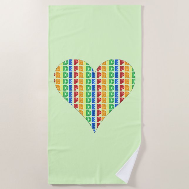 LGBT Gay Pride Month Celebration Rainbow Heart Beach Towel (Front)