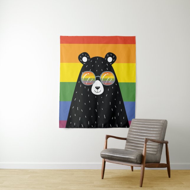 LGBT Gay Pride Rainbow Bear Wearing Sunglasses Tapestry (In Situ)