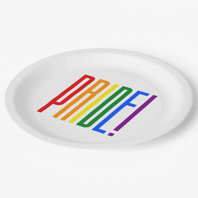 LGBT Gay Pride Rainbow Flag Typography LGBTQ Party Paper Plate (Angled)