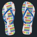 LGBT Gay Pride Rainbow Layer Wedding Cake Slice Flip Flops<br><div class="desc">Flip flops feature an original marker illustration of a slice of rainbow layer cake,  with PRIDE in a rainbow font. Great for Pride Month!


Don't see what you're looking for? Need help with customisation? Contact Rebecca to have something designed just for you.</div>