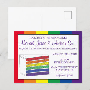 LGBT Gay Pride Rainbow Layer Wedding Cake Slice Invitation Postcard