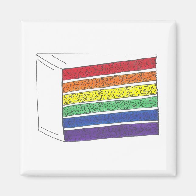 LGBT Gay Pride Rainbow Layer Wedding Cake Slice Magnet (Front)