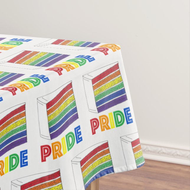 LGBT Gay Pride Rainbow Layer Wedding Cake Slice Tablecloth (In Situ)