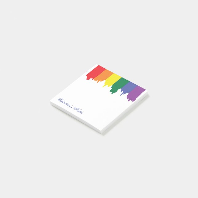 LGBT Gay Pride Rainbow Paint Personalised Post-it Notes (Angled)