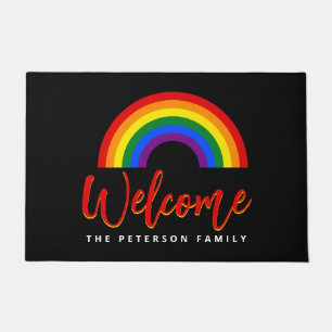 LGBT Gay Pride Rainbow Personalise Black Doormat