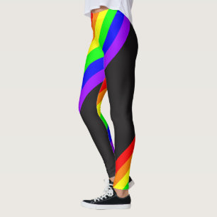 LGBT Gay Pride Rainbow Ribbon on Black Leggings