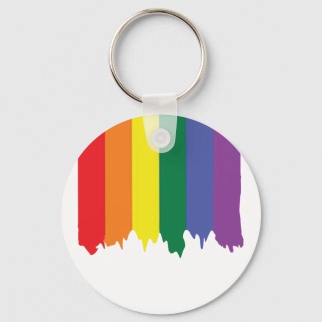 LGBT Gay Pride Rainbow Running Paint Key Ring (Front)