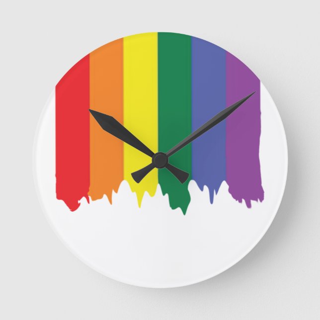 LGBT Gay Pride Rainbow Running Paint Round Clock (Front)