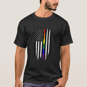 LGBT Gay Pride Thin Line American Flag  T-Shirt