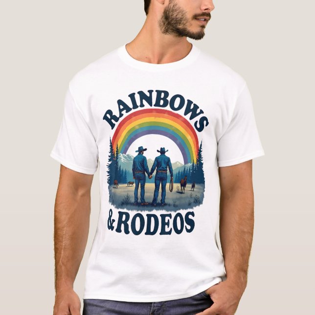 Lgbt Gay Pride Western Cowboy Rainbows  Rodeos  T-Shirt (Front)