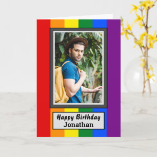 LGBT Gay Rainbow Flag with Photo & Name Birthday Card