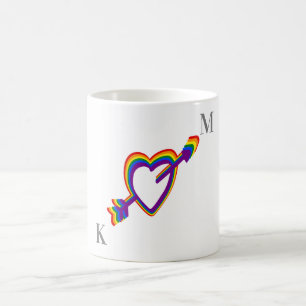 LGBT Gay Wedding Pride Rainbow Heart with Arrow Coffee Mug
