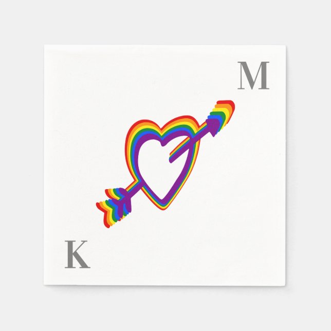 LGBT Gay Wedding Pride Rainbow Heart with Arrow Napkin (Front)
