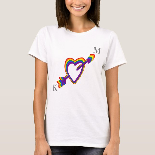 LGBT Gay Wedding Pride Rainbow Heart with Arrow T-Shirt (Front)