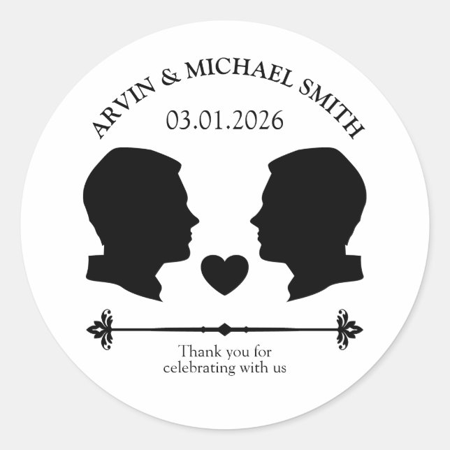 LGBT Gay Wedding Two Grooms Classic Round Sticker (Front)