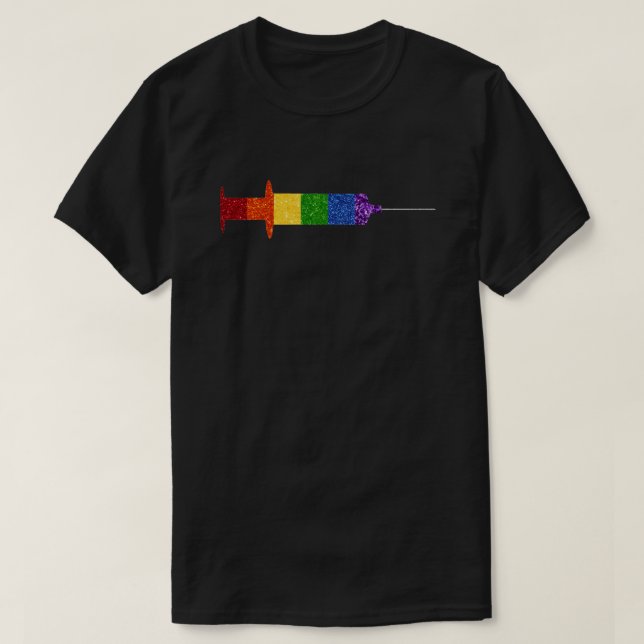 LGBT Glitter Pride Rainbow Vaccination T-Shirt (Design Front)