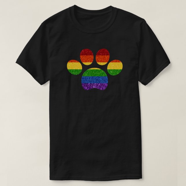 LGBT Glitter Rainbow Paw Print T-Shirt (Design Front)