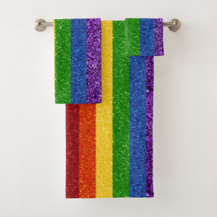 LGBT Glitter Rainbow Pride Flag Bath Towel Set