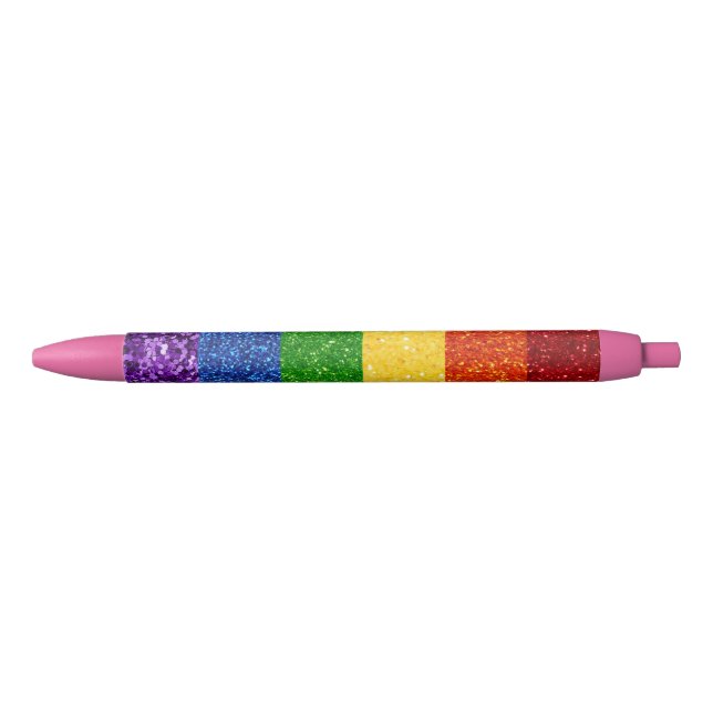 LGBT Glitter Rainbow Pride Flag Black Ink Pen (Front)