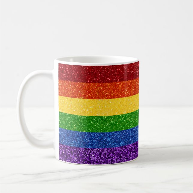 LGBT Glitter Rainbow Pride Flag Coffee Mug (Left)