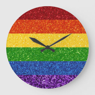 LGBT Glitter Rainbow Pride Flag Large Clock