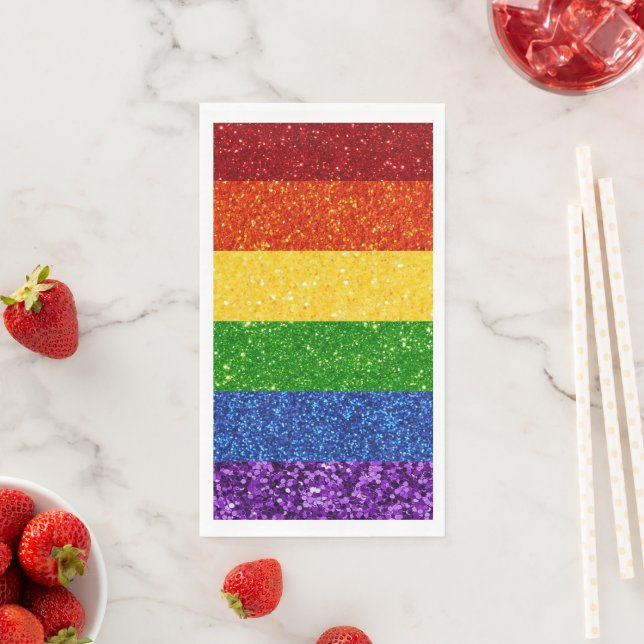 LGBT Glitter Rainbow Pride Flag Napkin (Insitu)