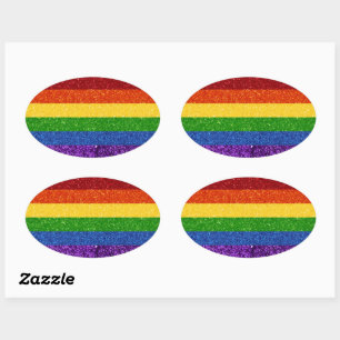 LGBT Glitter Rainbow Pride Flag Oval Sticker
