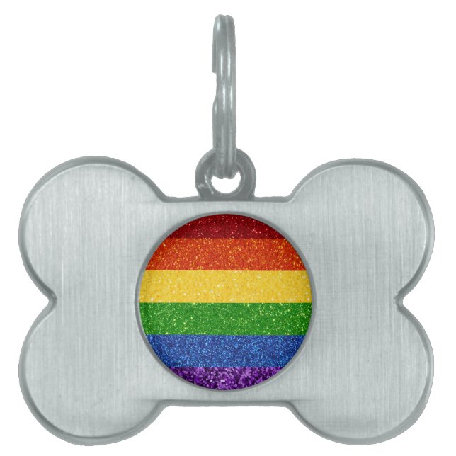 LGBT Glitter Rainbow Pride Flag Pet ID Tag (Front)