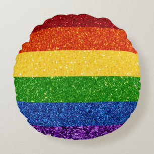 LGBT Glitter Rainbow Pride Flag Round Cushion