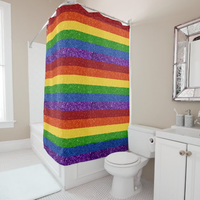 LGBT Glitter Rainbow Pride Flag Shower Curtain (In Situ)