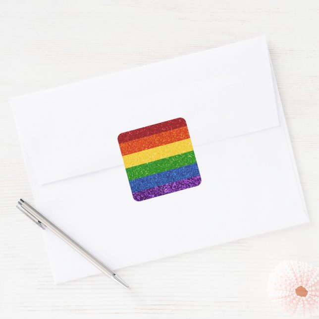 LGBT Glitter Rainbow Pride Flag Square Sticker (Envelope)