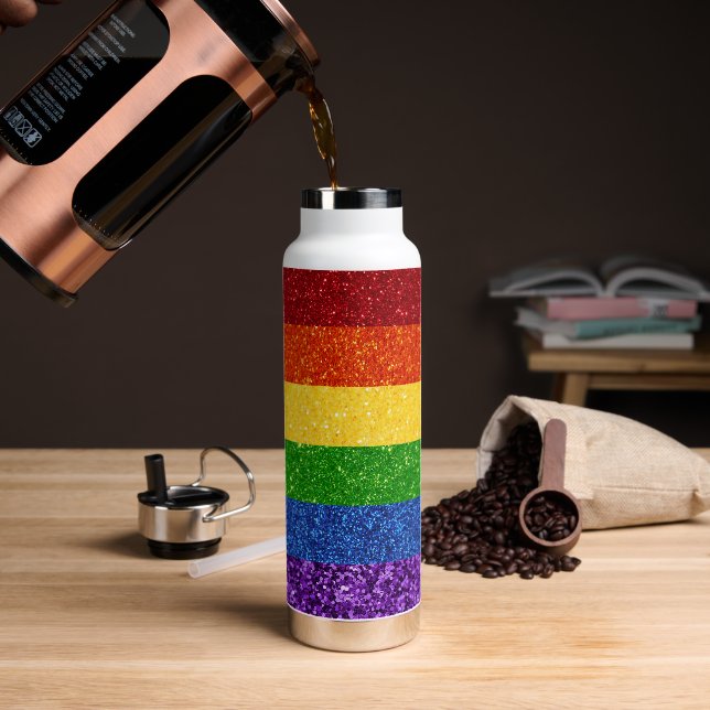 LGBT Glitter Rainbow Pride Flag Water Bottle (Coffee)