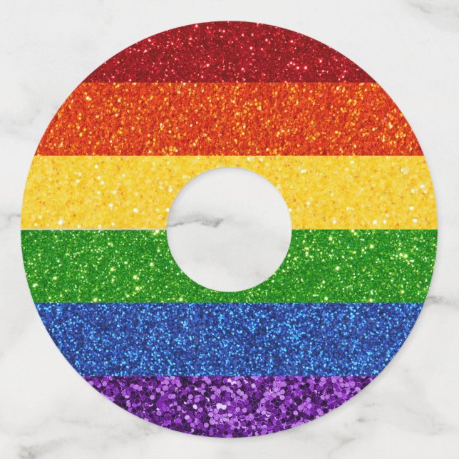 LGBT Glitter Rainbow Pride Flag Wine Glass Tag (Front)