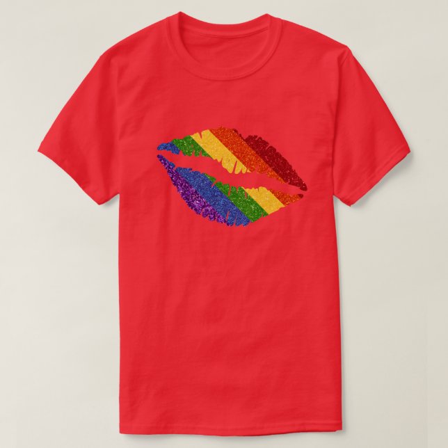LGBT Glitter Rainbow Pride Lips T-Shirt (Design Front)