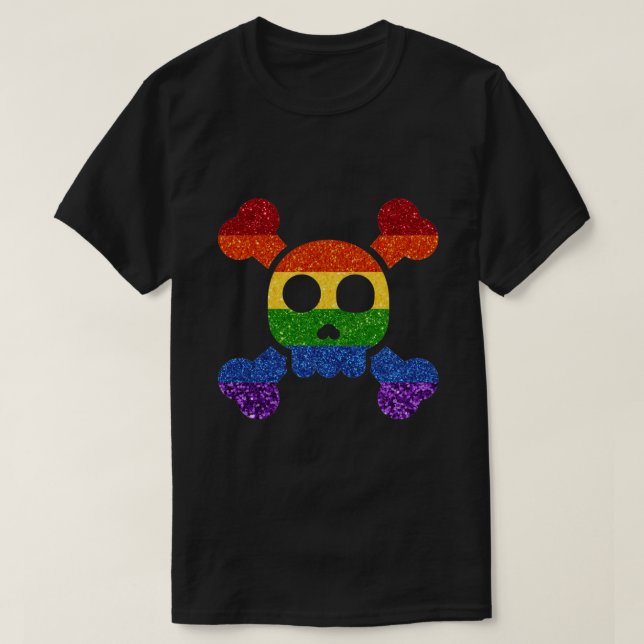 LGBT Glitter Rainbow Skull 'n' Crossbones T-Shirt (Design Front)