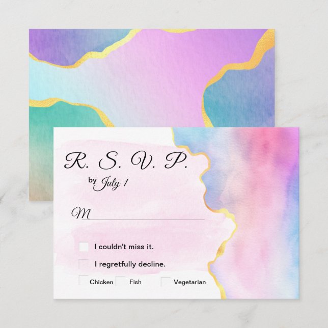 LGBT Gold & Rainbow Watercolor Wedding RSVP Enclosure Card (Front/Back)
