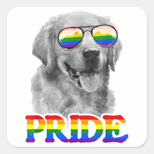 LGBT Golden Retriever Dog Gay Pride Rainbow Flag L Square Sticker