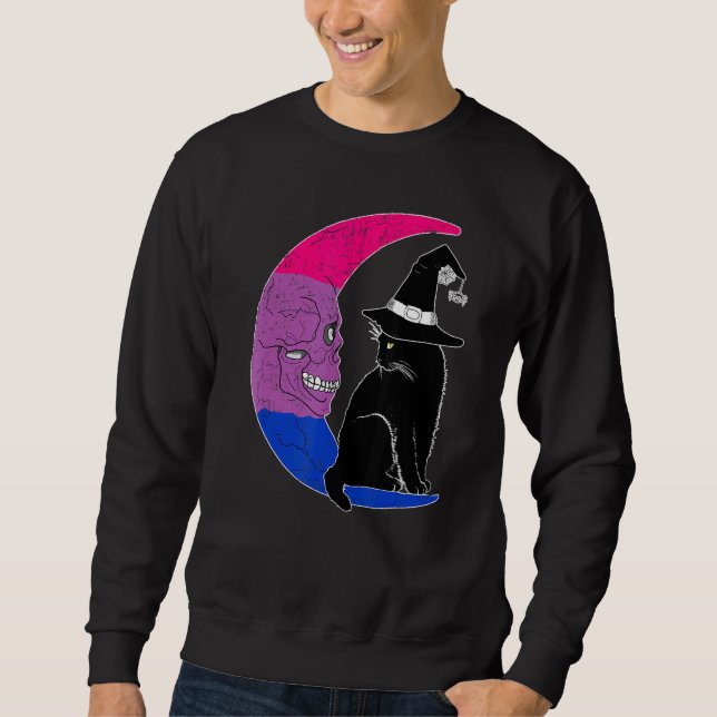 Lgbt Halloween Bisexual Moon Space Blackcat Witche Sweatshirt (Front)