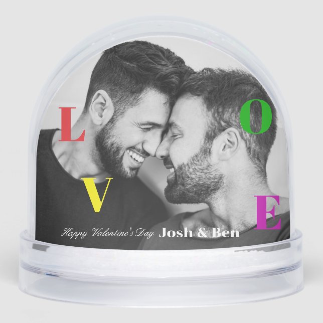 LGBT Happy Valentine's Day Custom Photo Monogram Snowglobe (Front)