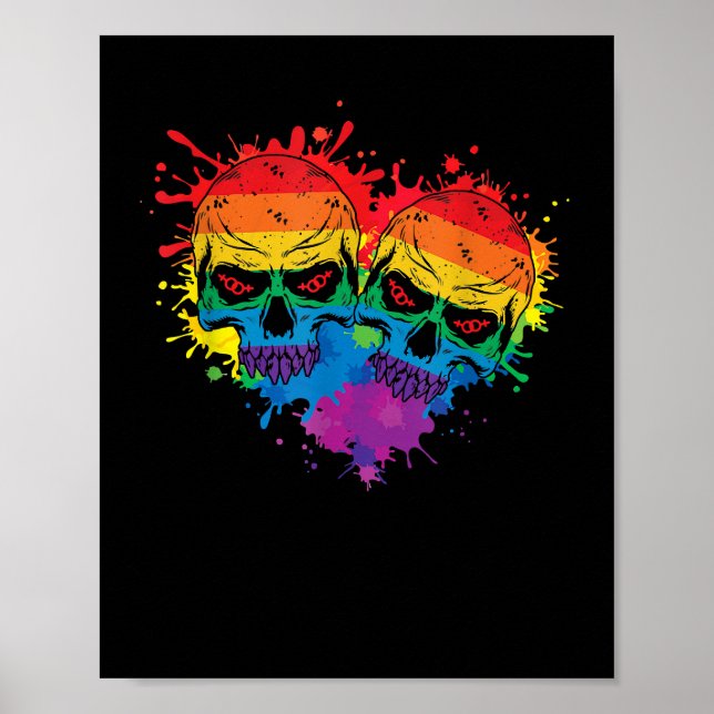 Lgbt Heart Gay Pride Skull Rainbow Love LGBT Suppo Poster (Front)