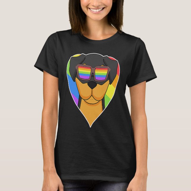 LGBT Heart Love Gay Pride Rainbow Animal Rottweile T-Shirt (Front)