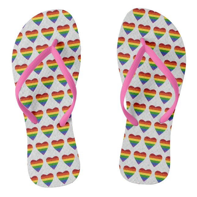 LGBT Heart Pride Flag Glitter Flip Flops (Footbed)