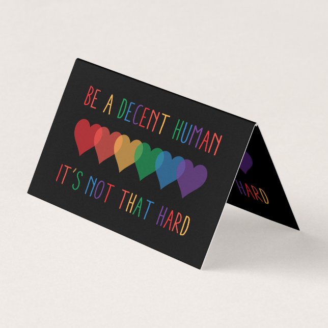 LGBT Heart Retro Be A Decent Human It's Not That Business Card (Front)