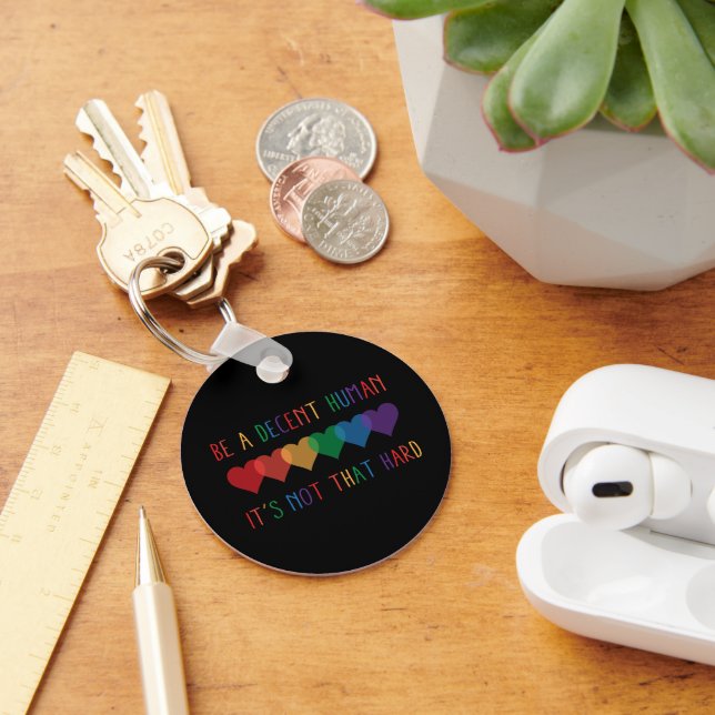 LGBT Heart Retro Be A Decent Human It's Not That Key Ring (Desk)